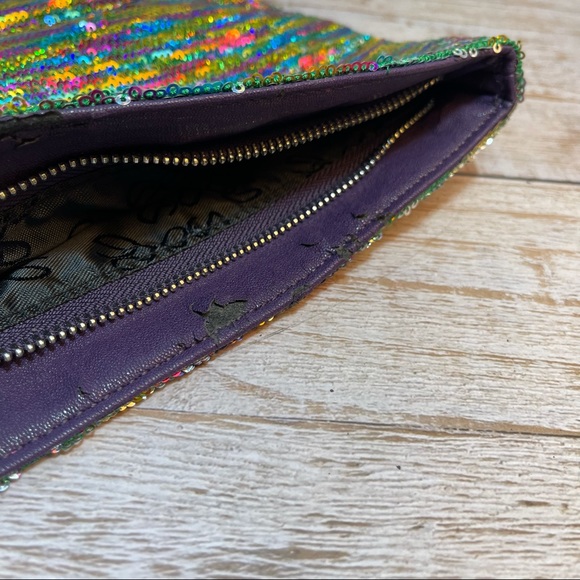 NWT BCBGeneration Multi-Colored Sequin Foldover Clutch Teal - Picture 11 of 16